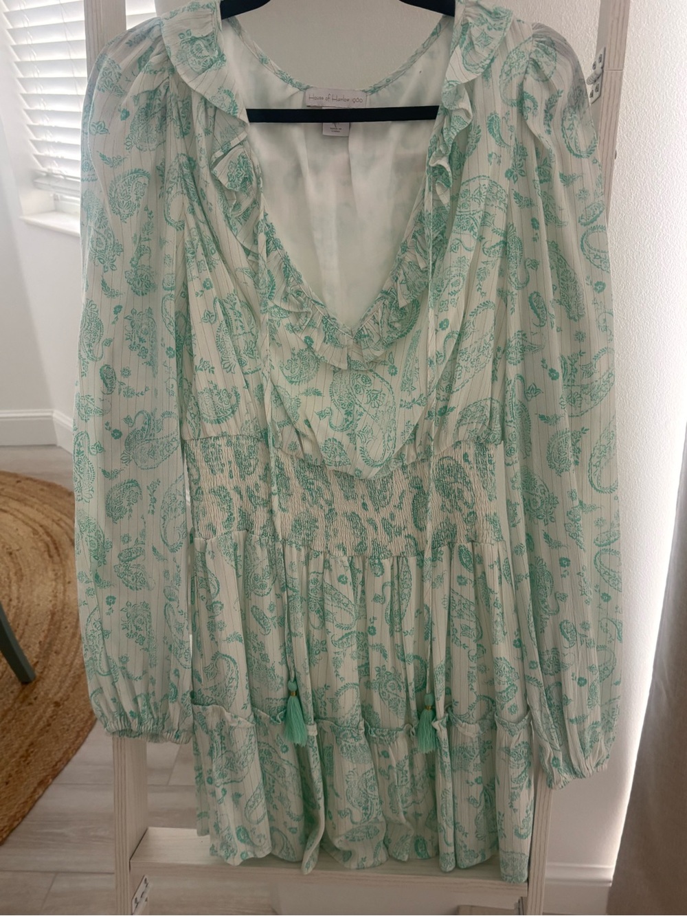 House of Harlow 1960 Mint Paisley Ruffle Tiered Dress